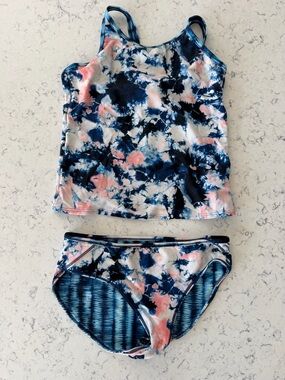 Athleta Navy & Pink Tie-Dye Tankini Swim Set for girls